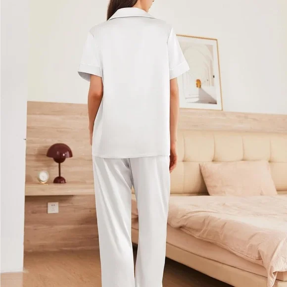 Ekouaer Silk Satin Women's White Pajama Set Size XXL, NWT - Picture 3 of 8